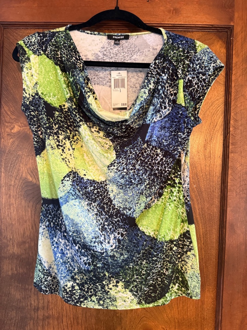Premise Blue & Green Abstract Cowl Neck Blouse